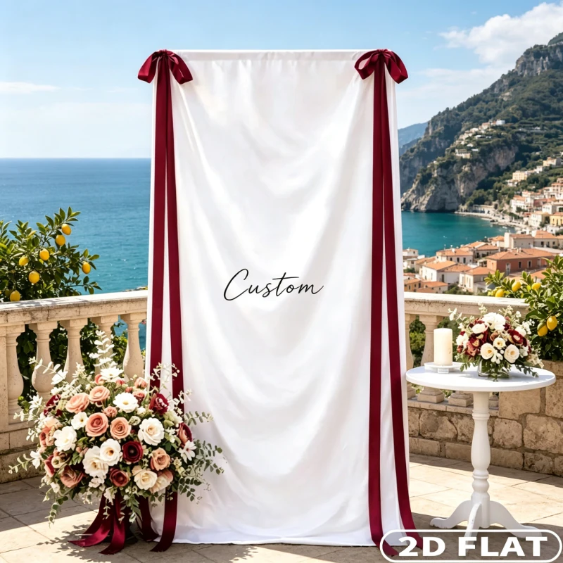 1pc 2D FLAT Custom Welcome Satin Wedding Banner, Custom Elegant Satin Welcome Sign for Wedding Ceremony, with Red/Black Ribbons.