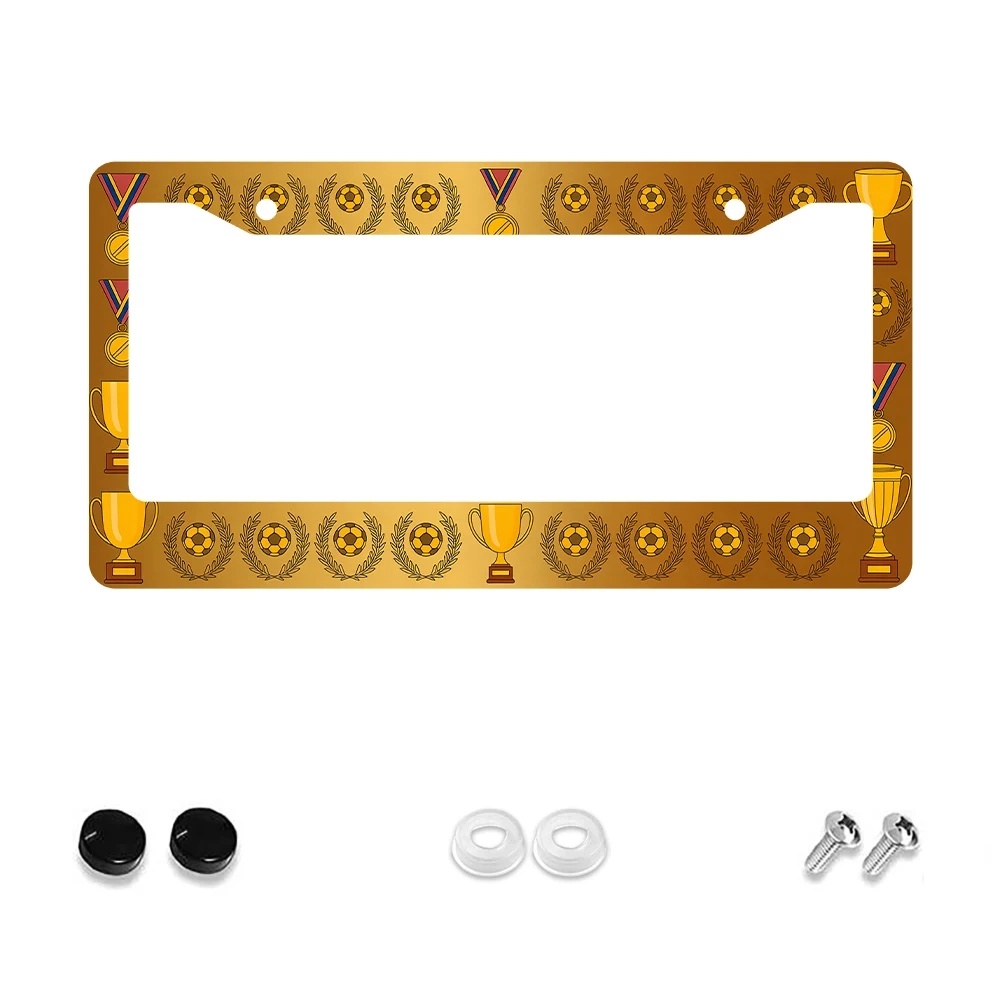 

1pc Gold Color 2 Hole License Plate Frame with Trophy and Medal Pattern, Aluminum Material, 6x12 Inches, Includes Screw