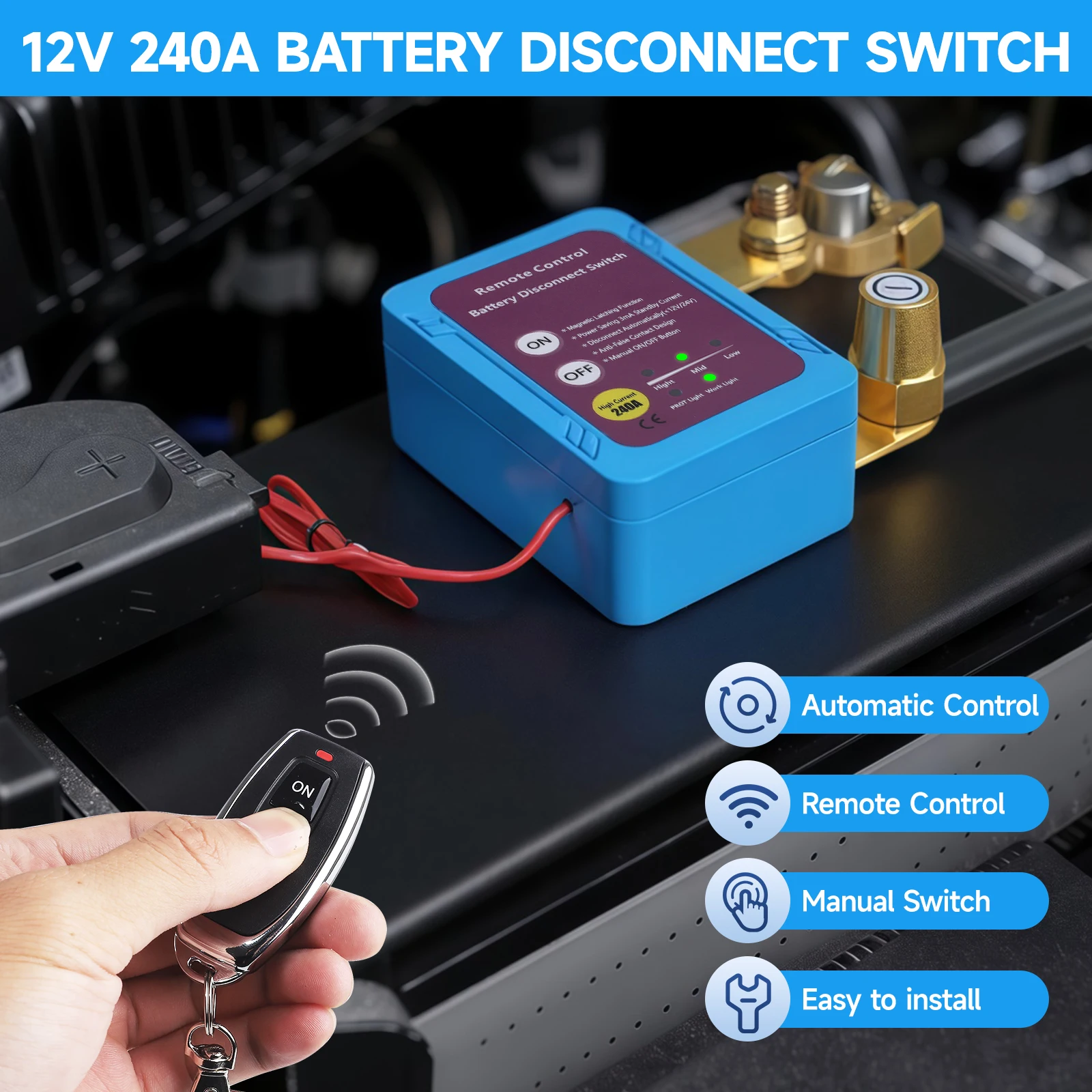 

12 В 240 А дистанционное отключение аккумулятора, умный выключатель напряжения, защита от кражи, предотвращение слива аккумулятора для автомобиля, грузовика, автофургона, 1 комплект ﻿