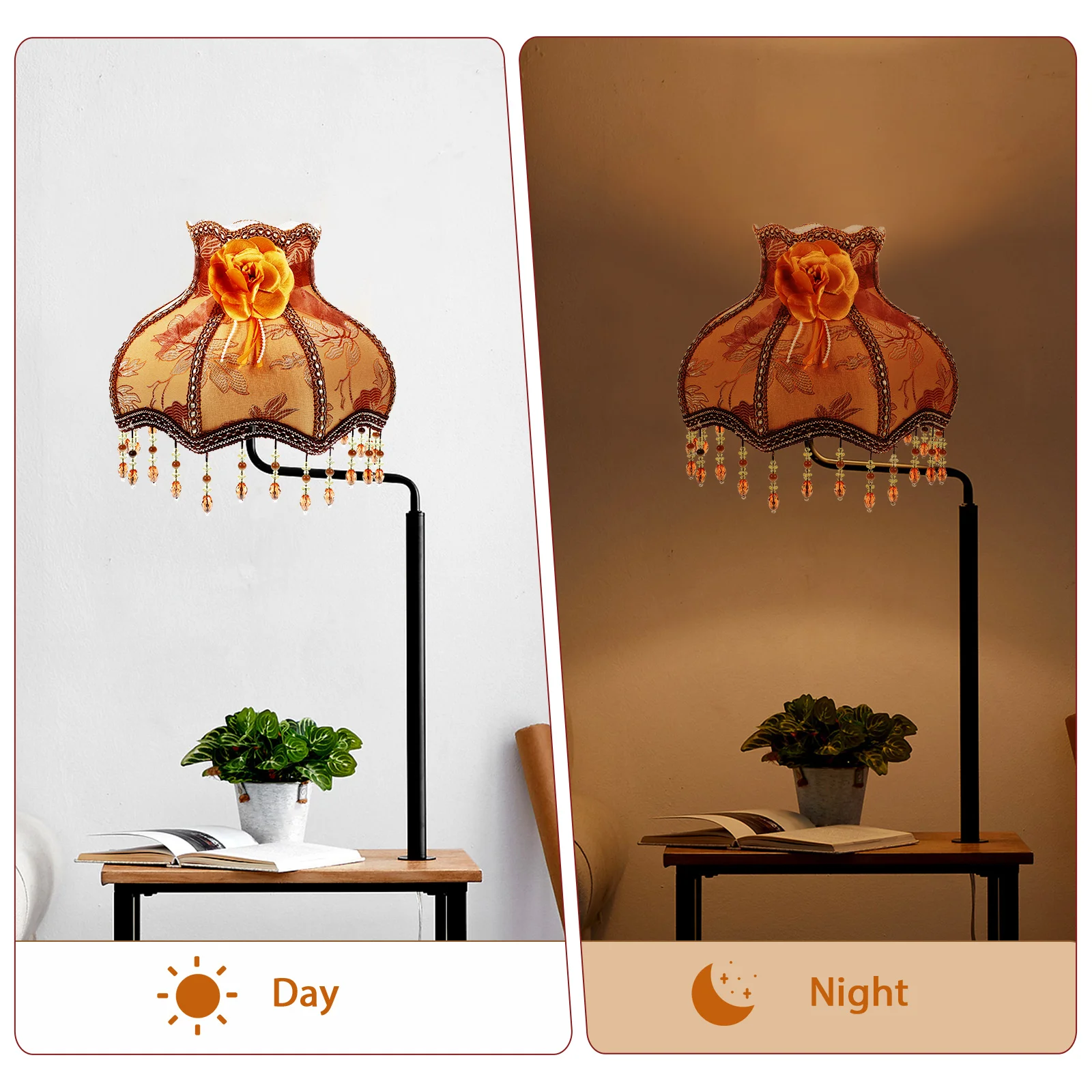 

Retro Fabric Bell Beaded Fringe Fringe Lamp Shade Table Cover Deep Brown Hooked Cloth Bedroom Living Room Lampshades