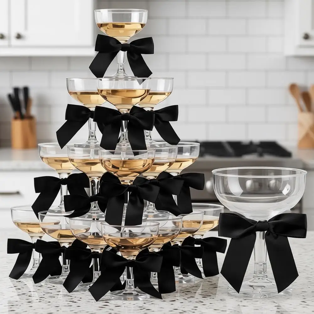 

Набор из 30 бокалов для шампанского (5 унций) с черными лентами для вечеринок и свадеб