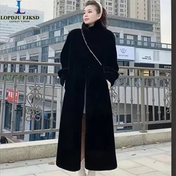 Cappotto monopetto in pelliccia sintetica da donna, soprabito stile inglese, vestiti femminili, o-collo, nuovo, inverno, pelliccia sintetica