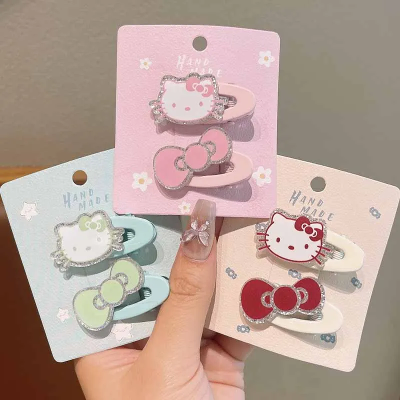 2/4개 세트 아기 헤어 클립 만화 헬로키티와 리본 여자아이 헤어핀 귀여운 어린이 클립 바레트 아기 헤어 액세서리