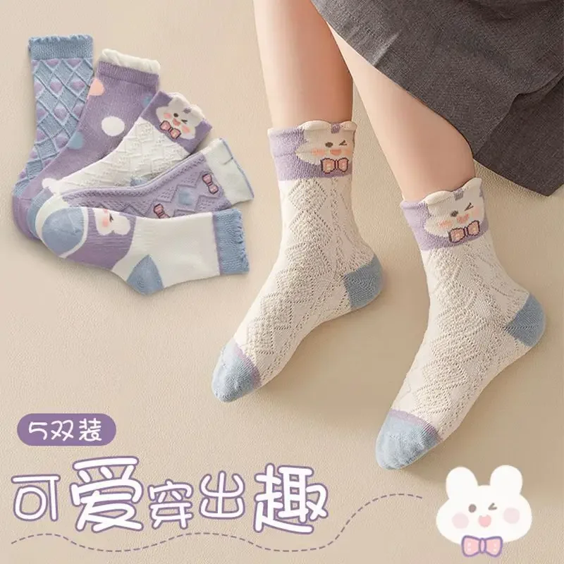 

Kids Cartoon Socks Mesh Breathable Rabbit Bow Cute Girl Ankle Socks for Spring Summer