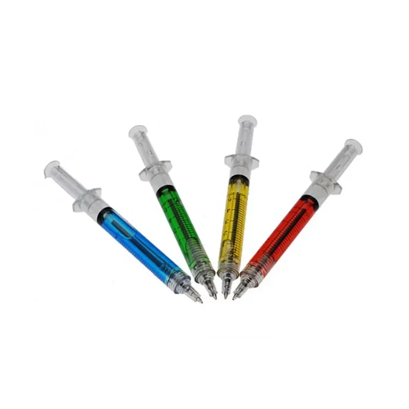 Bolígrafo tipo inyección, regalo para médico y enfermera, bolígrafo líquido, bolígrafos de jeringa de transmisión de Color rojo y azul