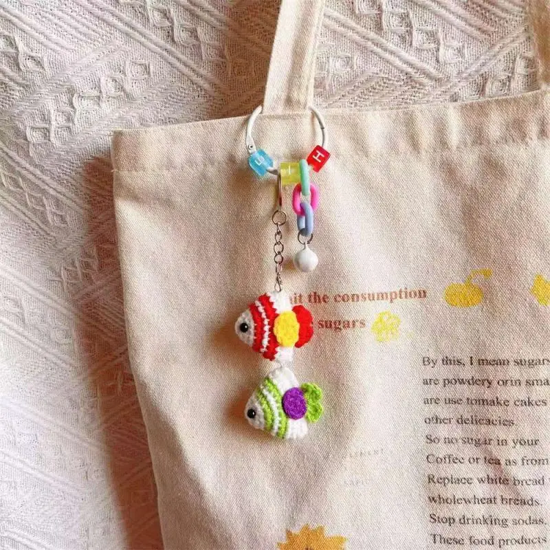 Cute Tropical Fish Series Crochet Keychain Knitted Clown Fish Pendant Keyring Wholesale Cute Fish Keychains Custom Packaging