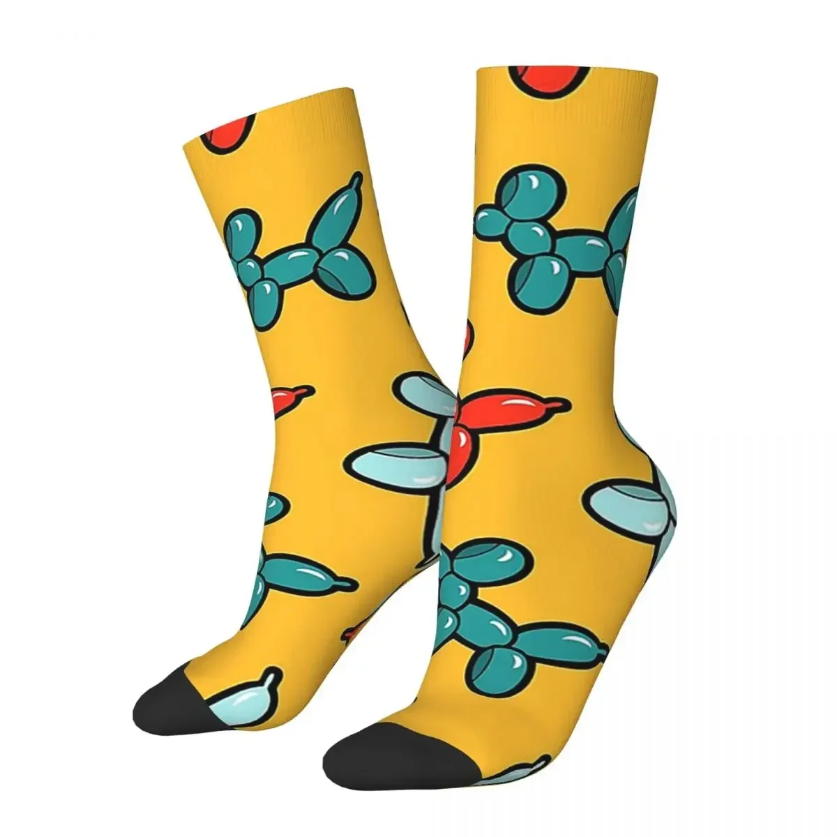 Balloon Animal Dogs Pattern In Yellow Socks Sweat Absorbing Stockings All Season Long Socks for Man's Woman's Birthday Present