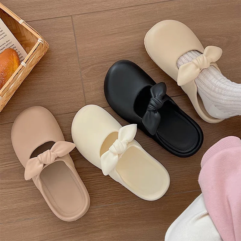 Mary Jane Bow Knot Slipppers Platform Non-slip Outdoor Slippers  Women's Sandals Comfortable Flip Flops House Shoes Ladies