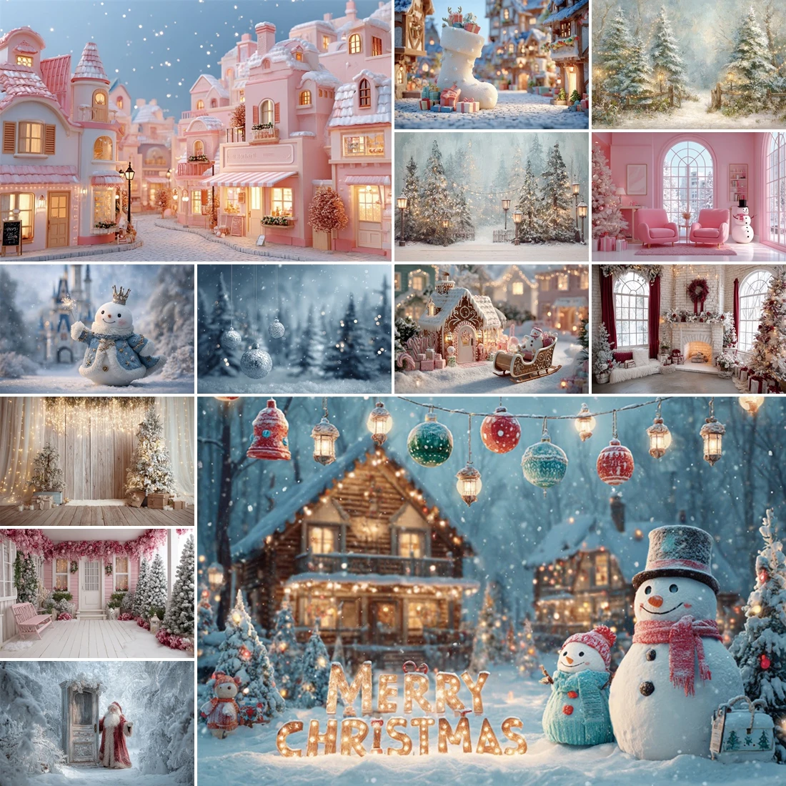 

MOON.QG Gingerbread Town Christmas Backdrop Santa Christmas New Year Backgrounds Shooting Props Wall Portrait Home Decorations