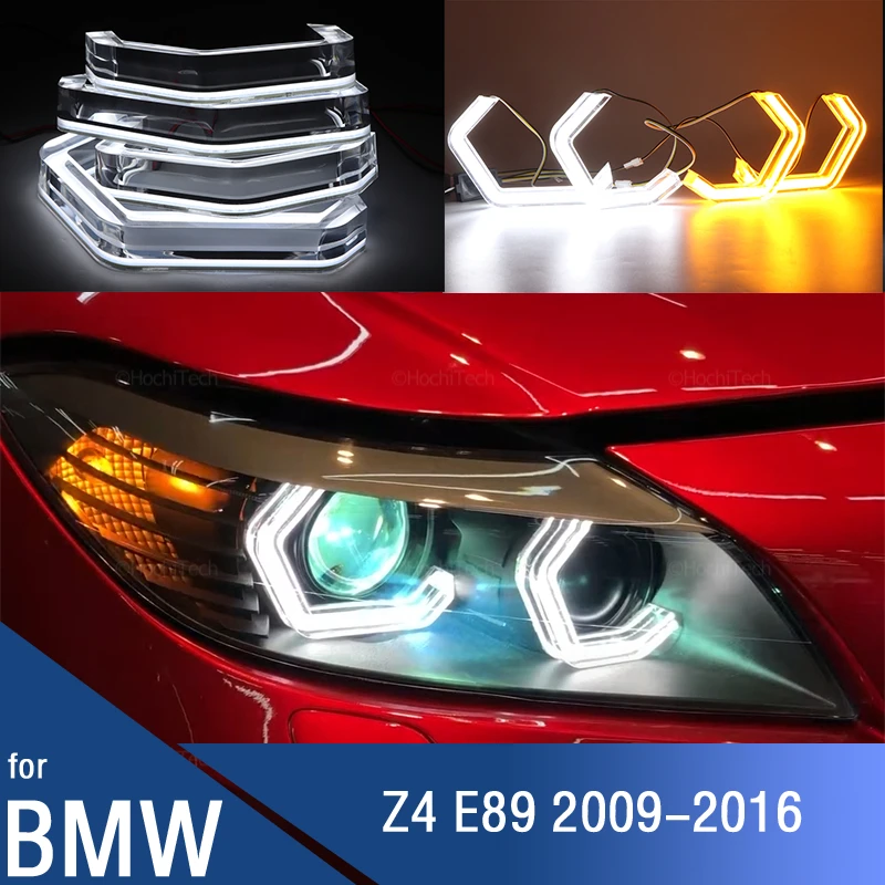 

for BMW Z4 E89 sDrive18i 20i 23i 28i 30i 35i 2009-16 White M4 Style LED Crystal Angel Eye Kit Day Light with Yellow Turn Signal