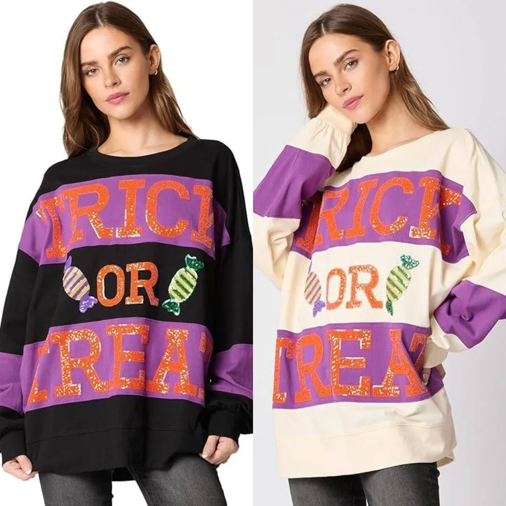 2024 Fall Women's Loose SweatShirt Christmas Sequin Letters Candy Block Medium Long sweatshirt for women