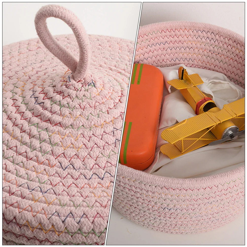 

1Pcs Remote Controller Organizer Basket Cotton Rope Storage Container Lid Desktop Storage Box Household Supply for Home Office