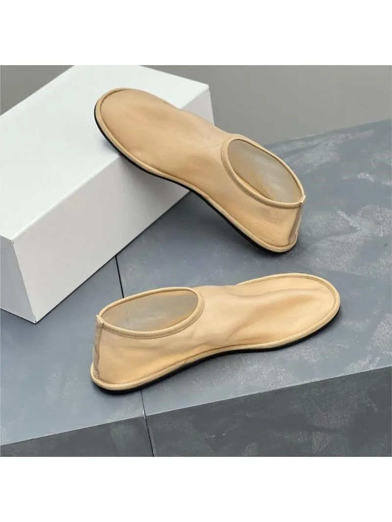 Women Lazy Loafers Round Toe Single Shoes Spring Autumn Comfortable Flat Shoes Transparency Mesh Gauze Shallow Casual Shoes