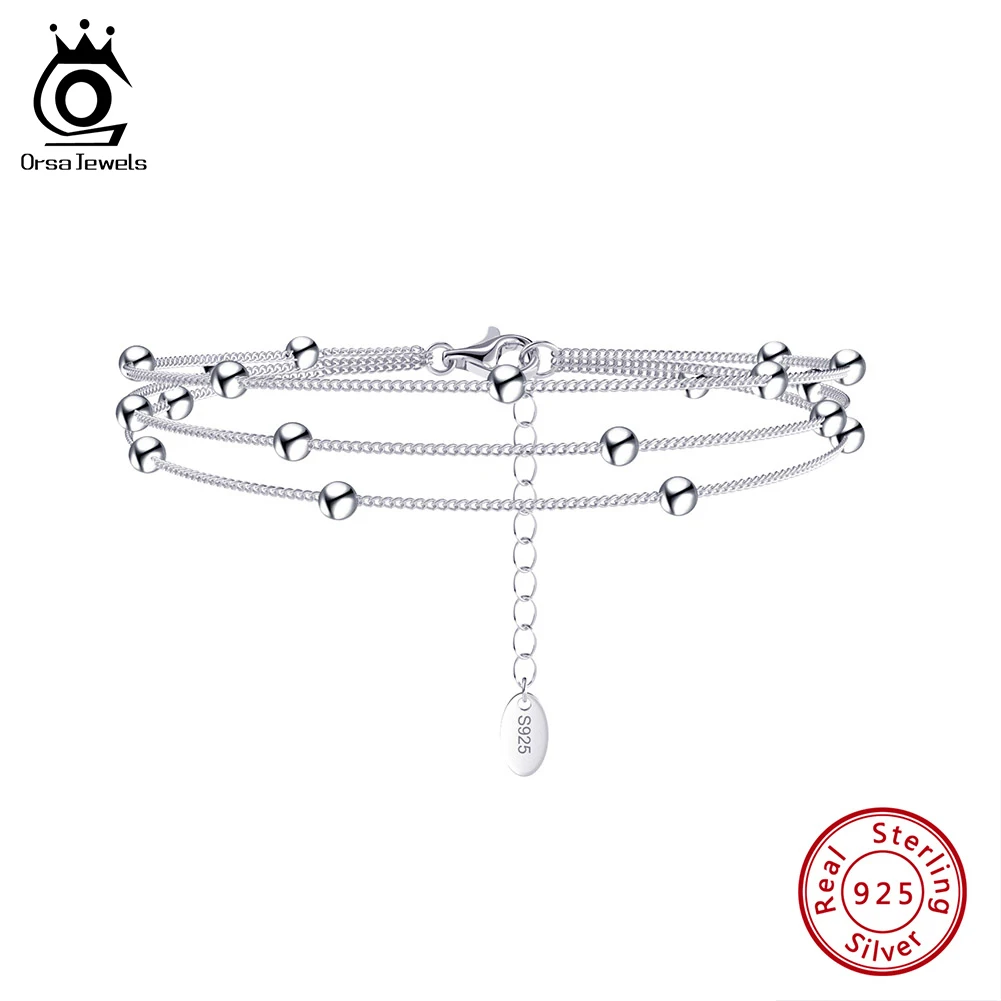 

ORSA JEWELS, натуральное серебро 925 пробы, бусины, шариковые браслеты, винтажный многослойный браслет-цепочка, ювелирные изделия для пляжной вечеринки SB173