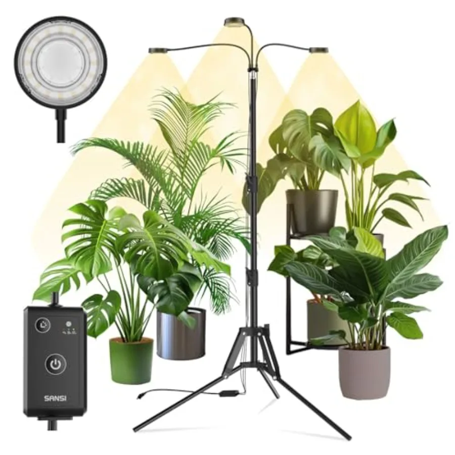 

Dimmable 30W LED Grow Lights for Indoor Plants with 35-65 Adjustable Tripod Stand 3-Head Auto On/Off Timer Cool White Lig