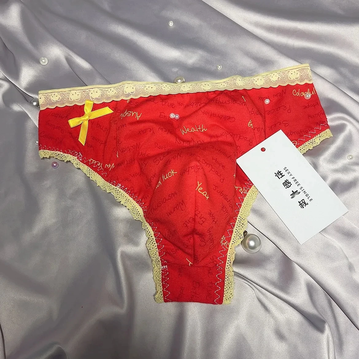

Milk Touch Man's Red Lace Bowtie BF Panty Briefs Live Show Dance Costumes Private Party FKK Harajuku Thai