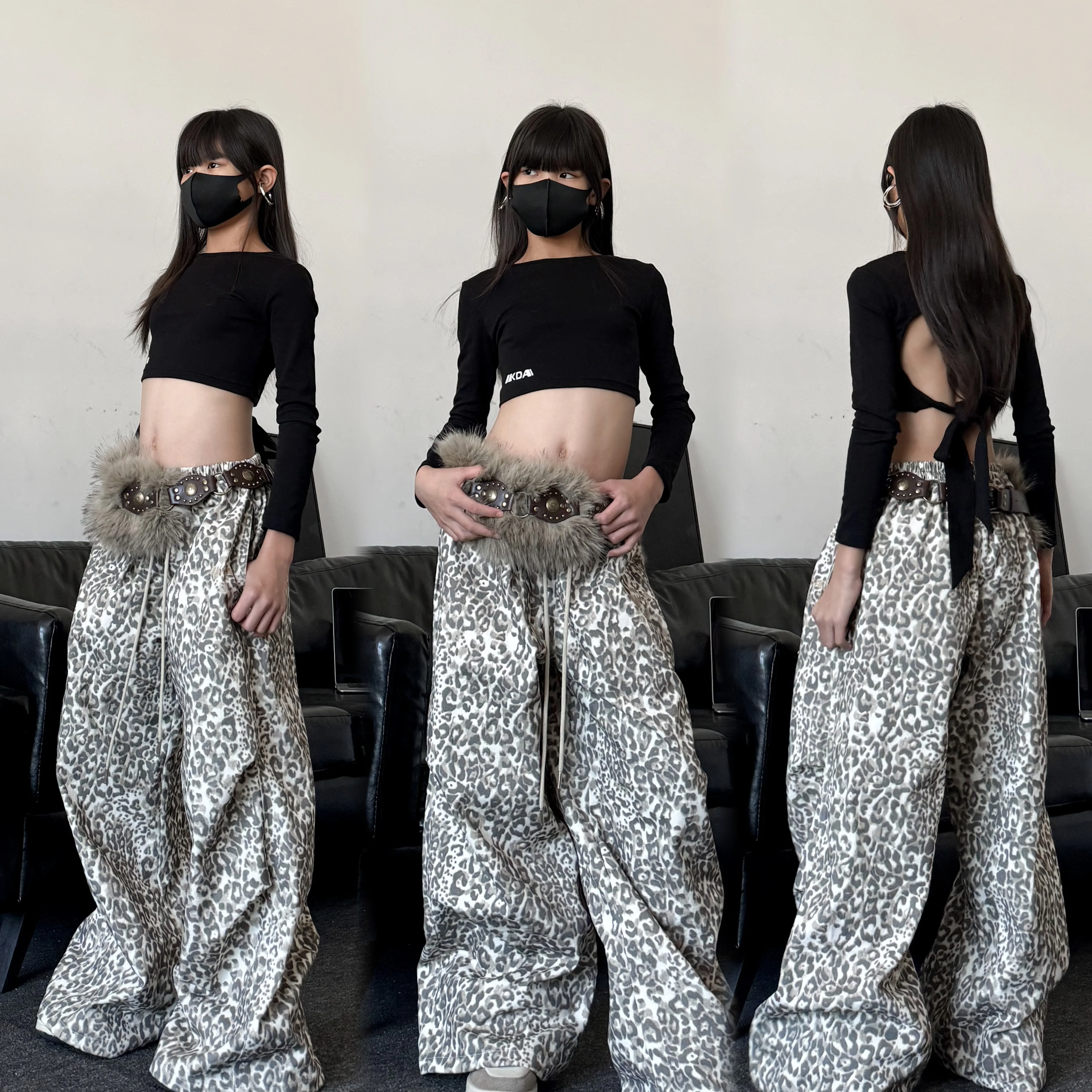 Stroje do tańca jazzowego dla dziewcząt na rok 2025, czarne crop topy, luźne spodnie, stroje Kpop, odzież do tańca hip-hopowego DQS21546