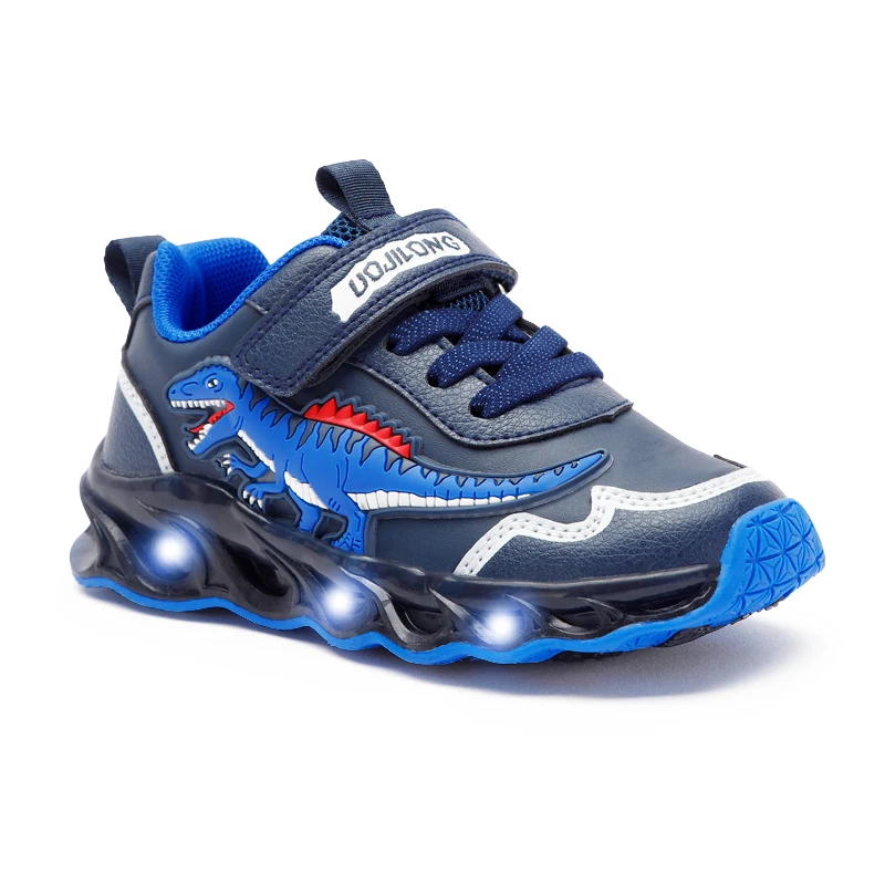 EXDINO-zapatos de cuero con luz LED para niños, zapatillas deportivas parpadeantes para exteriores, 2-6 años