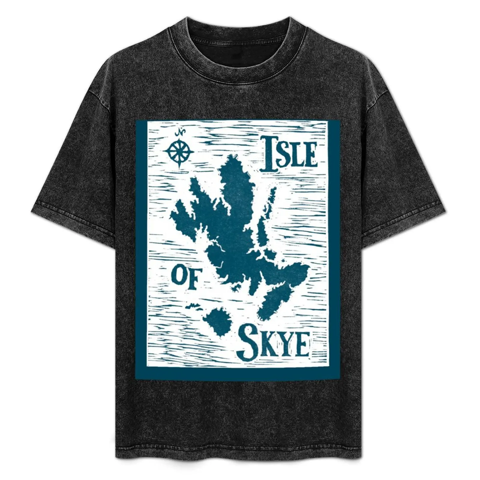 

Isle of Skye map linocut teal T-Shirt man t shirts high quality luxury brand man t shirt graphic T-Shirt