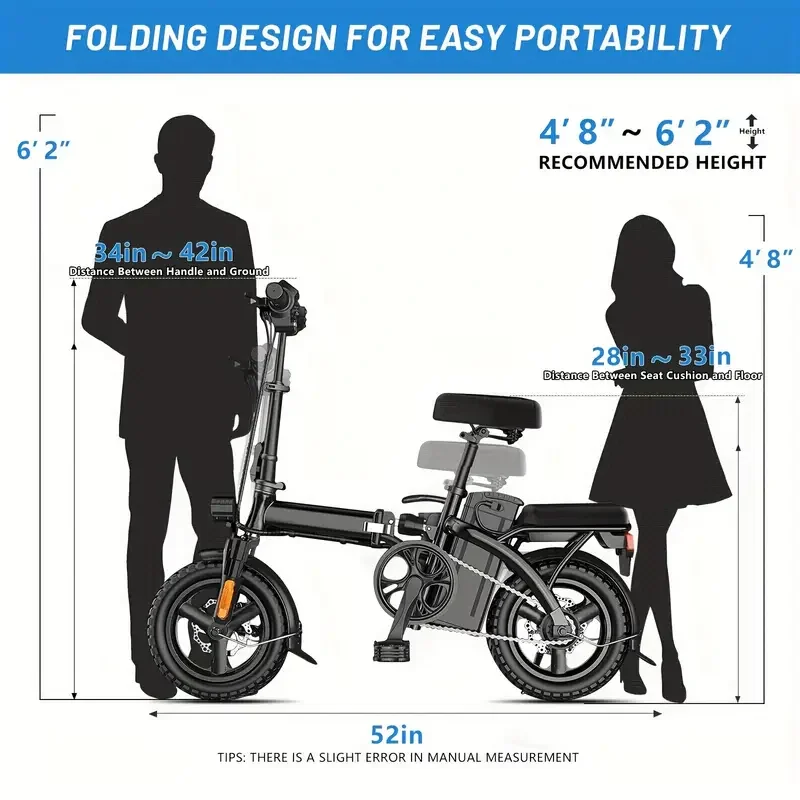 450 W Spitzenmotor 14 Zoll Mini-Klapp-Elektro-Motorräder E-Bike für Erwachsene, 20 Meilen 19,5 Meilen 10,4 Ah Elektro-Fahrrad für Erwachsene