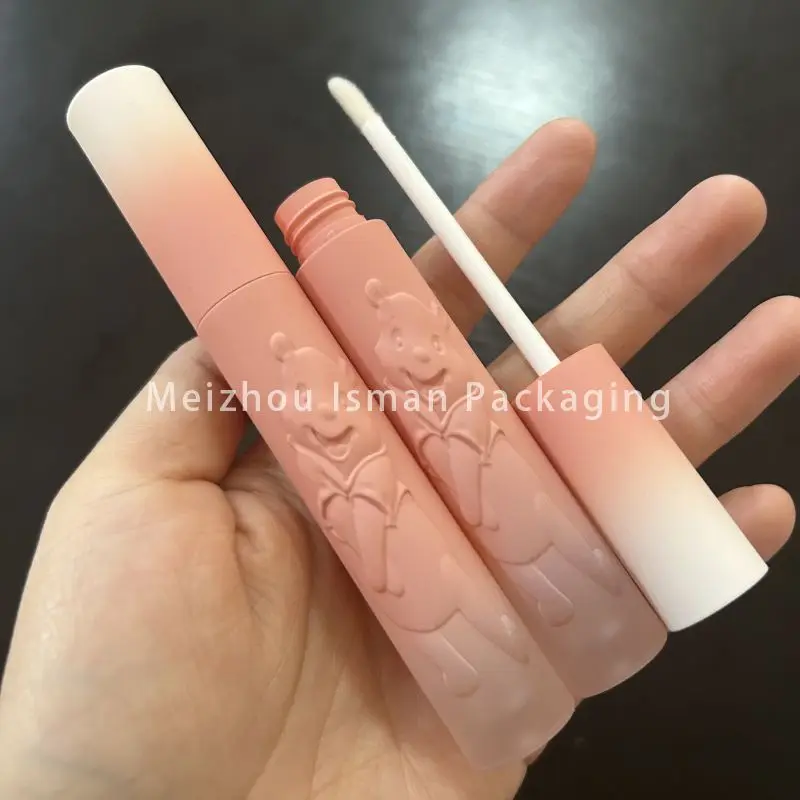 

50Pcs empty round 5ml rubber cartoon lipstick lip gloss packaging luxury soft touch bear pink lipgloss container wand tubes