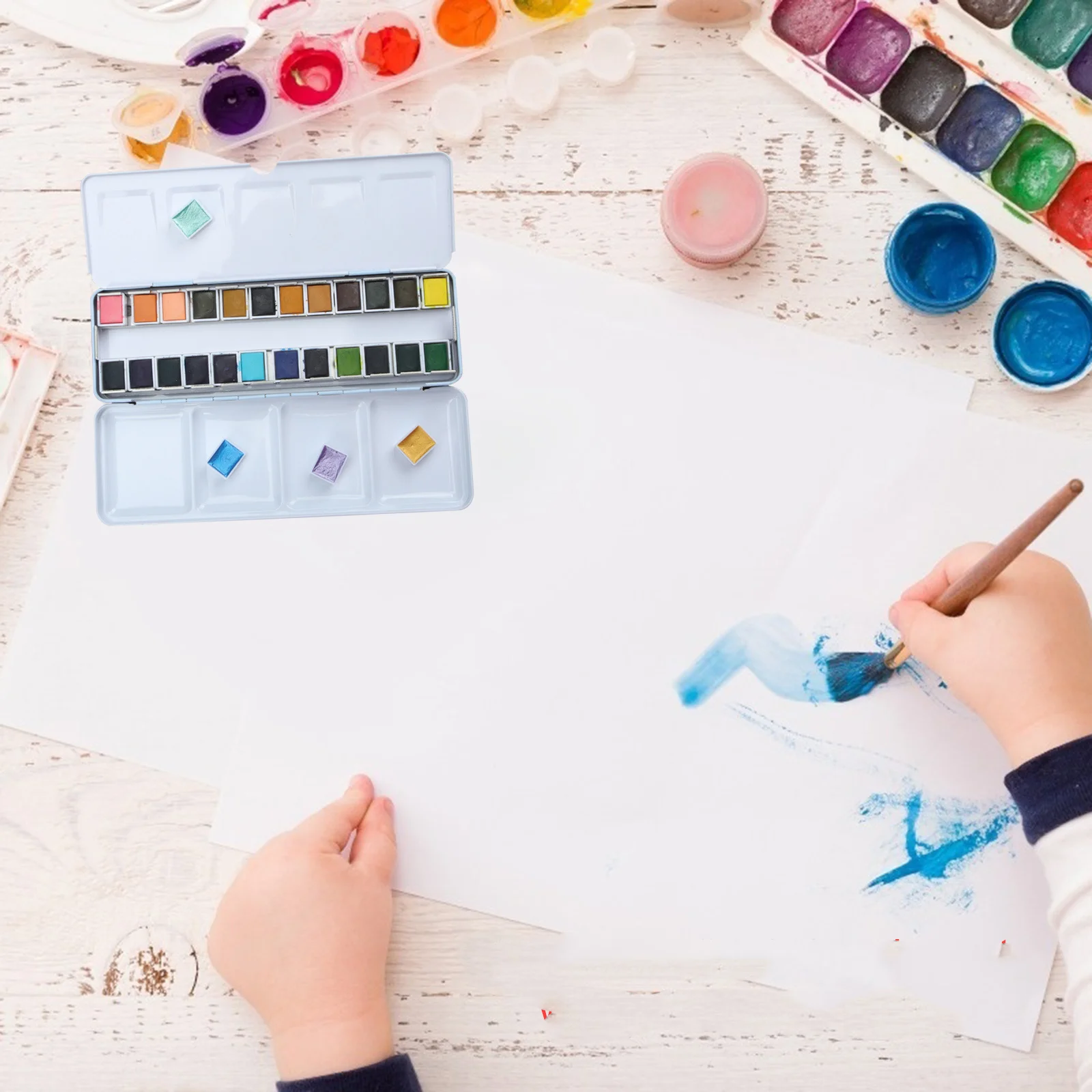 

Watercolor Tin Box Metal Paint Box With Lid Empty Pigment Case For Mixing Painting Art Color Storage Container