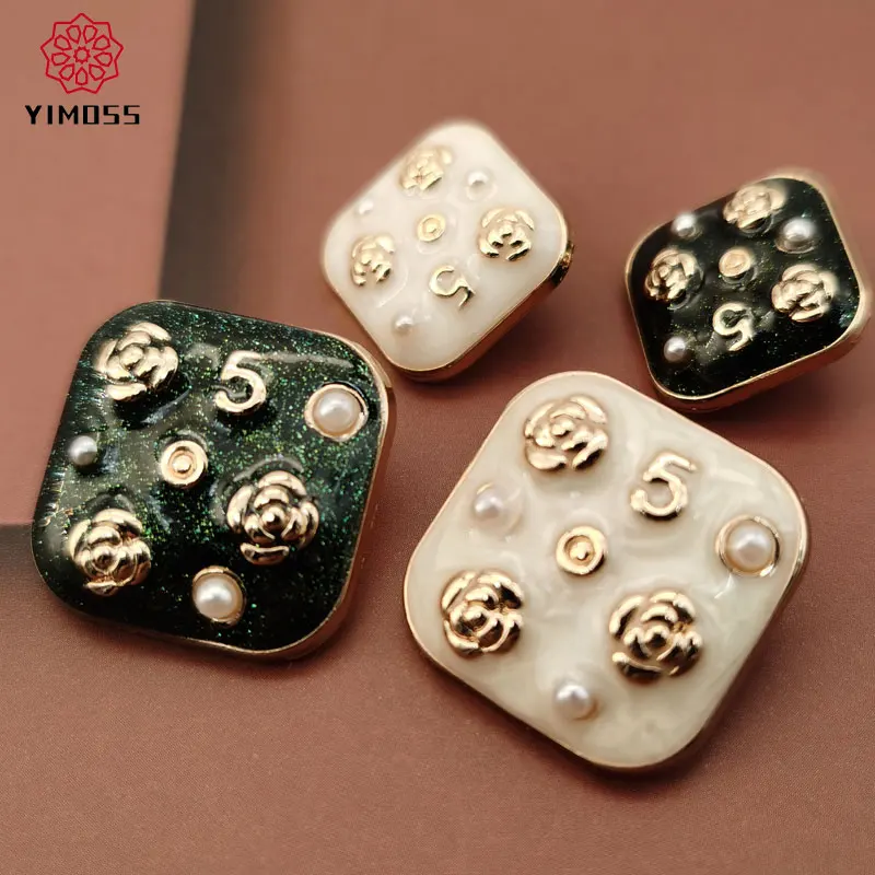 High-End Square Luxury Metal Buttons for Clothing Embroidery Accessories DIY Women's Coat Handmade Sewing Buttons New 6pcs