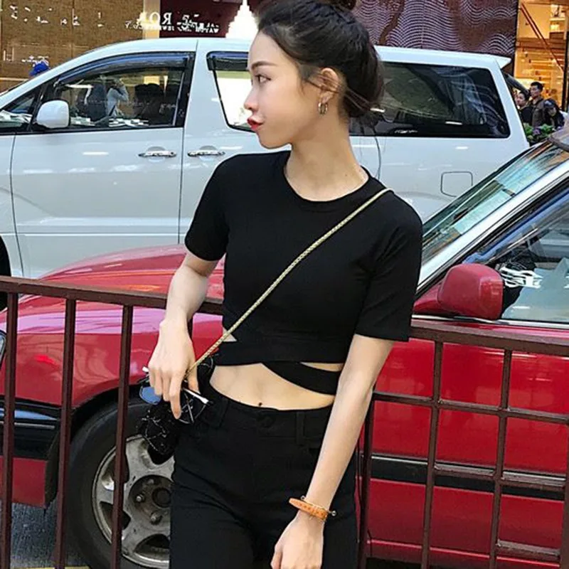 Crop Tops for Women O-Neck Tops Short Sleeve Crop Tops Basic Cropped T Shirts Female Summer Sports T Shirts