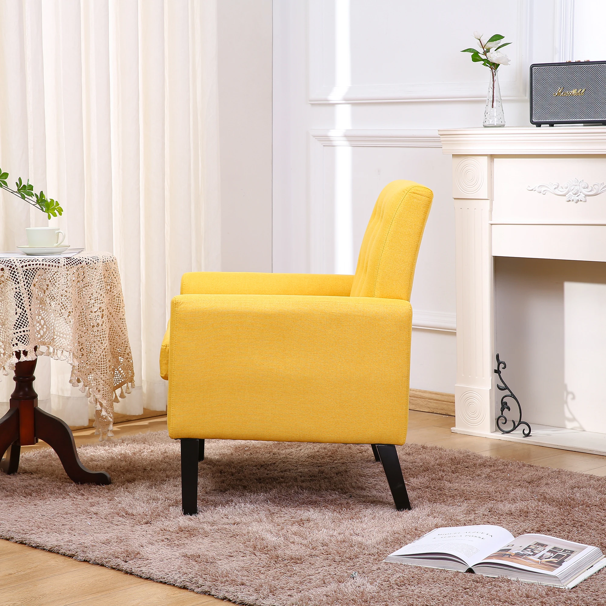 Button-Tufted Fabric Accent Chair: Comfy Reading Sofa for Living Room & Bedroom - Upholstered Elegance