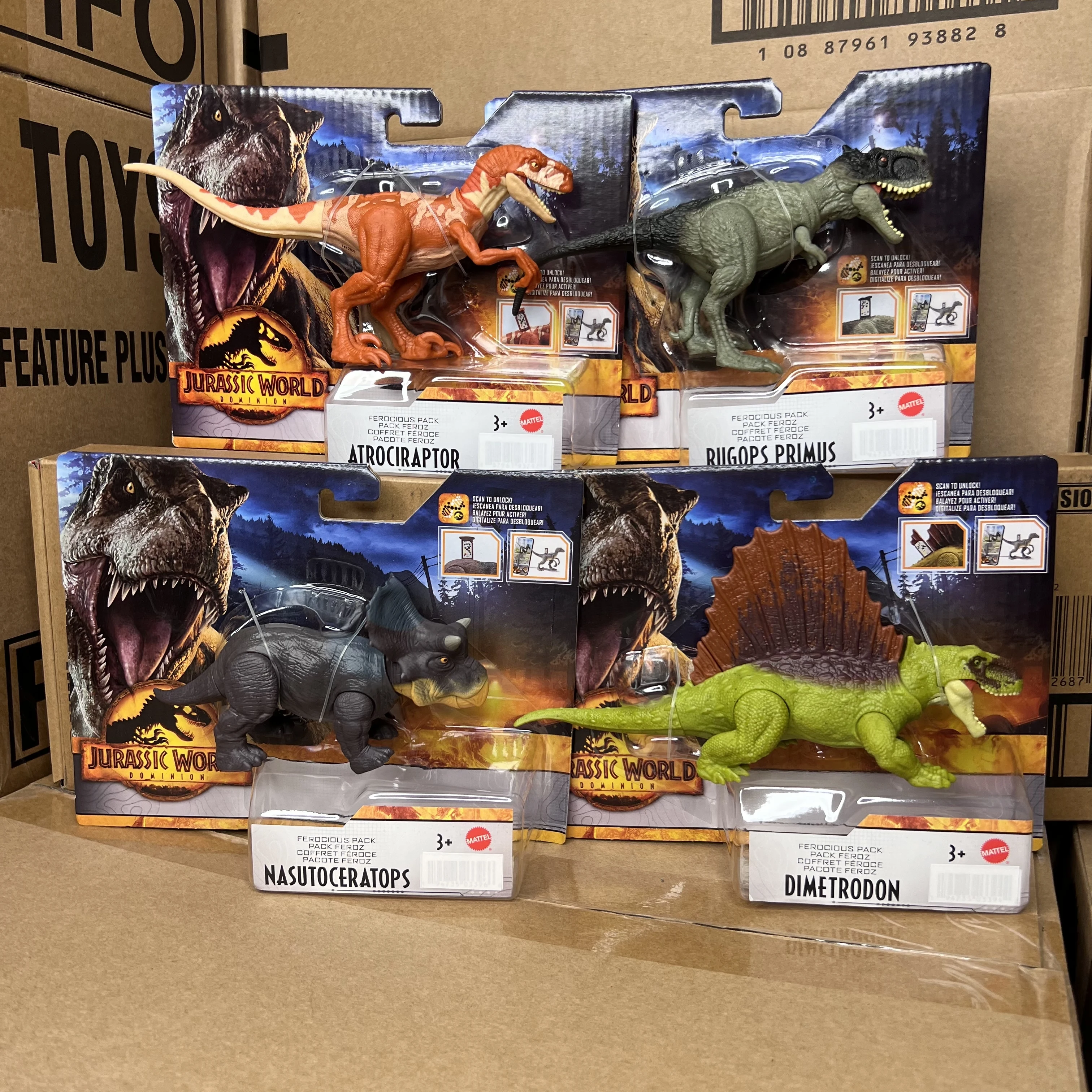 Mattel Jurassic World Dominion Ferocious Pack Dimetrodon/Nasutoceratops/Rugops Primus Dinosaur Figures X'mas Birthday Gift HDX18