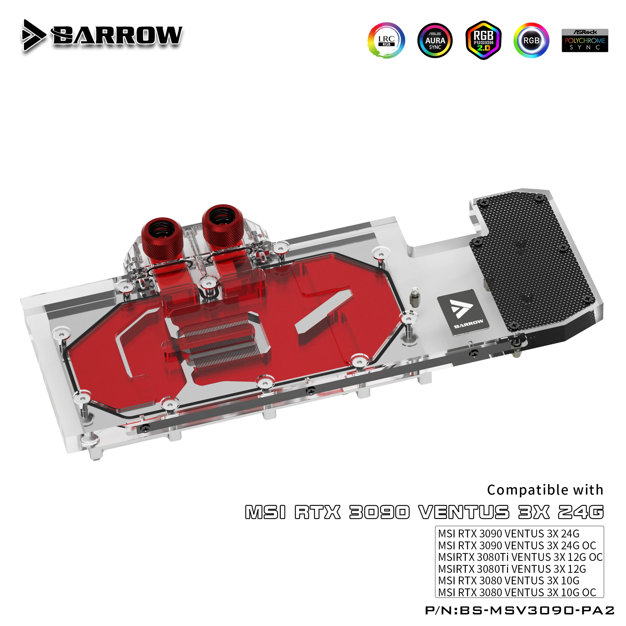 

BARROW BS-MSV3090-PA2 GPU Active Backplate Block For MSI RTX3090 3080 VENTUS 3X OC,PCB Backside Memory(VRAM) VGA Cooler