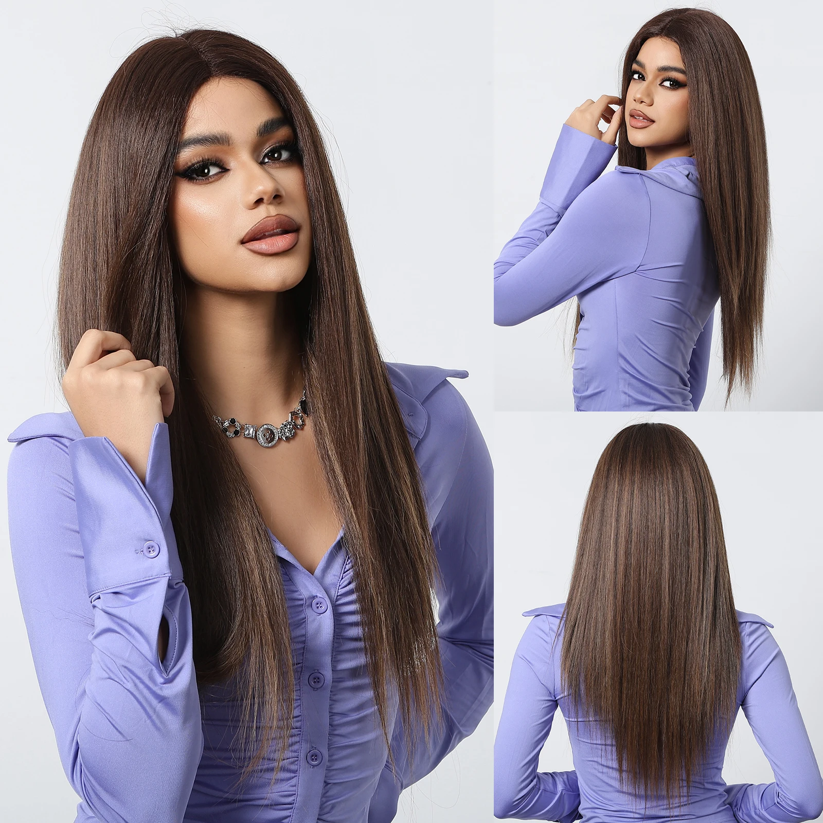 

HAIRCUBE Lace Wigs Brown Long Straight Synthetic Wigs for Black Women Afro 13*1 Lace Front Wigs High Temperture Daily Use Party