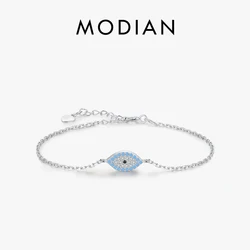MODIAN Pure 925 Sterling Silver Fashion Natural Turquoise Blue Eyes Bracelet Chain Link For Women Pave Setting CZ Fine Jewelry