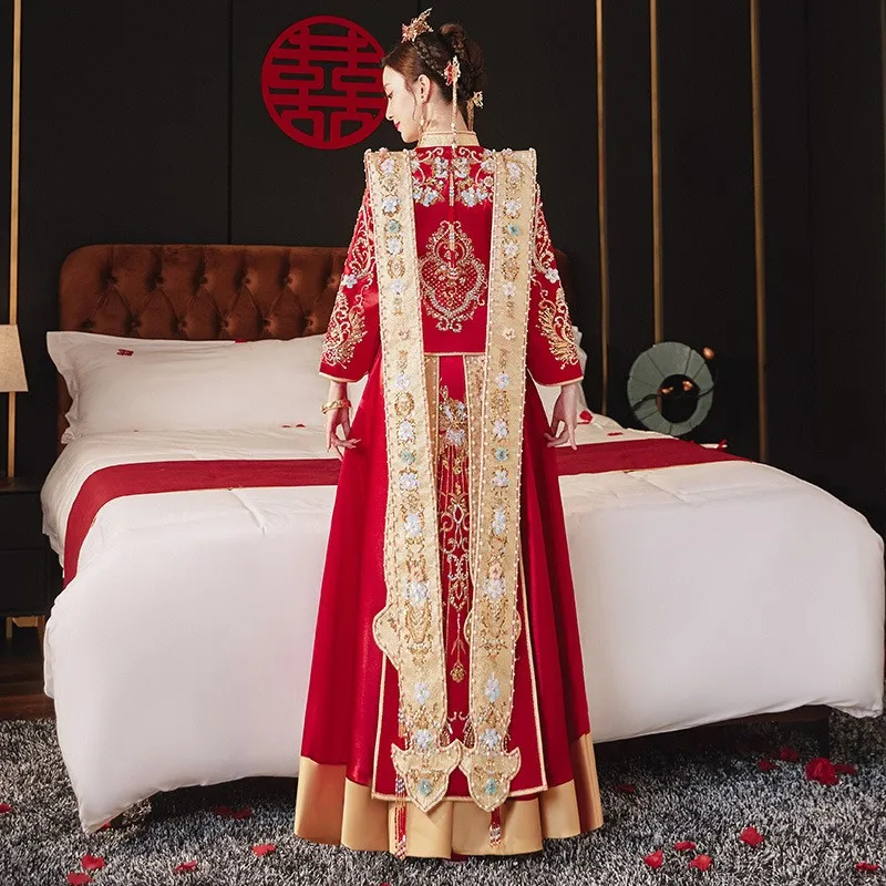 نمط جديد هان الصناعة الثقيلة فينيكس تاج فستان الزفاف الأحمر التنين وكبير الحجم #4