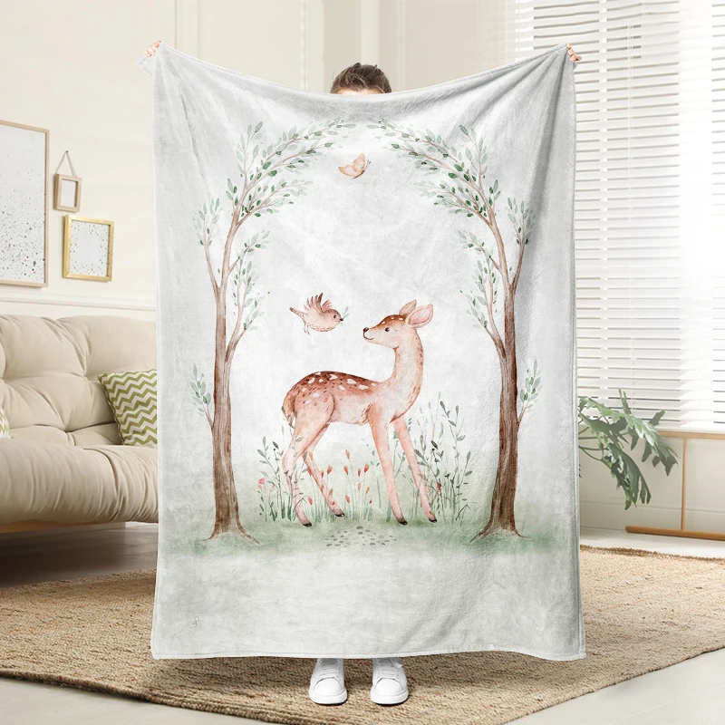 

Forest Sika Deer Tree Flannel Blanket Fluffy Cozy Throw Adult Nap Blankets Soft Bedding Sofa Blanket for Party Home Decorations