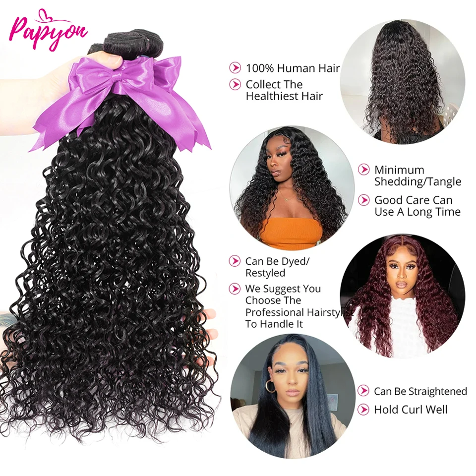 Bundles brésiliens de cheveux humains bouclés crépus pour femmes non transformés extensions de cheveux 3 faisceaux, support et ondulé