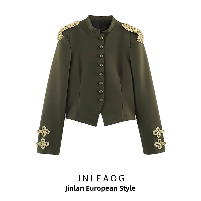 JNLEAOG Women's Fashionable Versatile Rope Buckle Suit Jacket Autumn New Style Standard Fit Polyester Short Outerwear