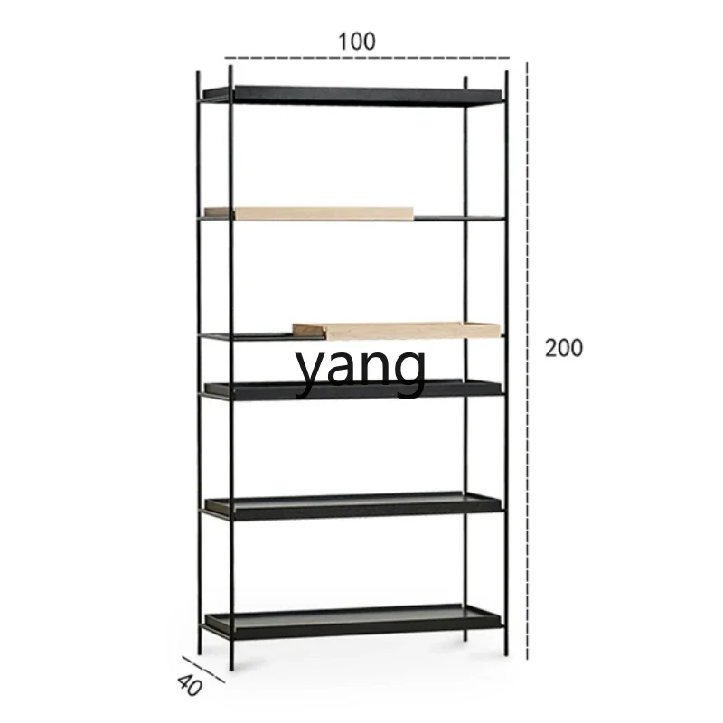 LH modern minimalist oak bookshelf floor-to-ceiling minimalist multi-layer storage metal stainless steel bookcase