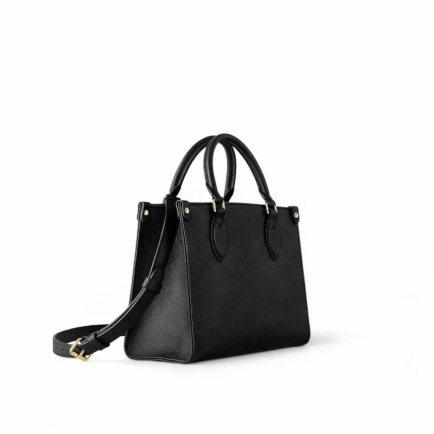 Black Pebbled Leather TopHandle Satchel Bag, Gold Hardware Detachable Adjustable Shoulder Strap Large Capacity Work Tote Purse Elegant Women Handbag