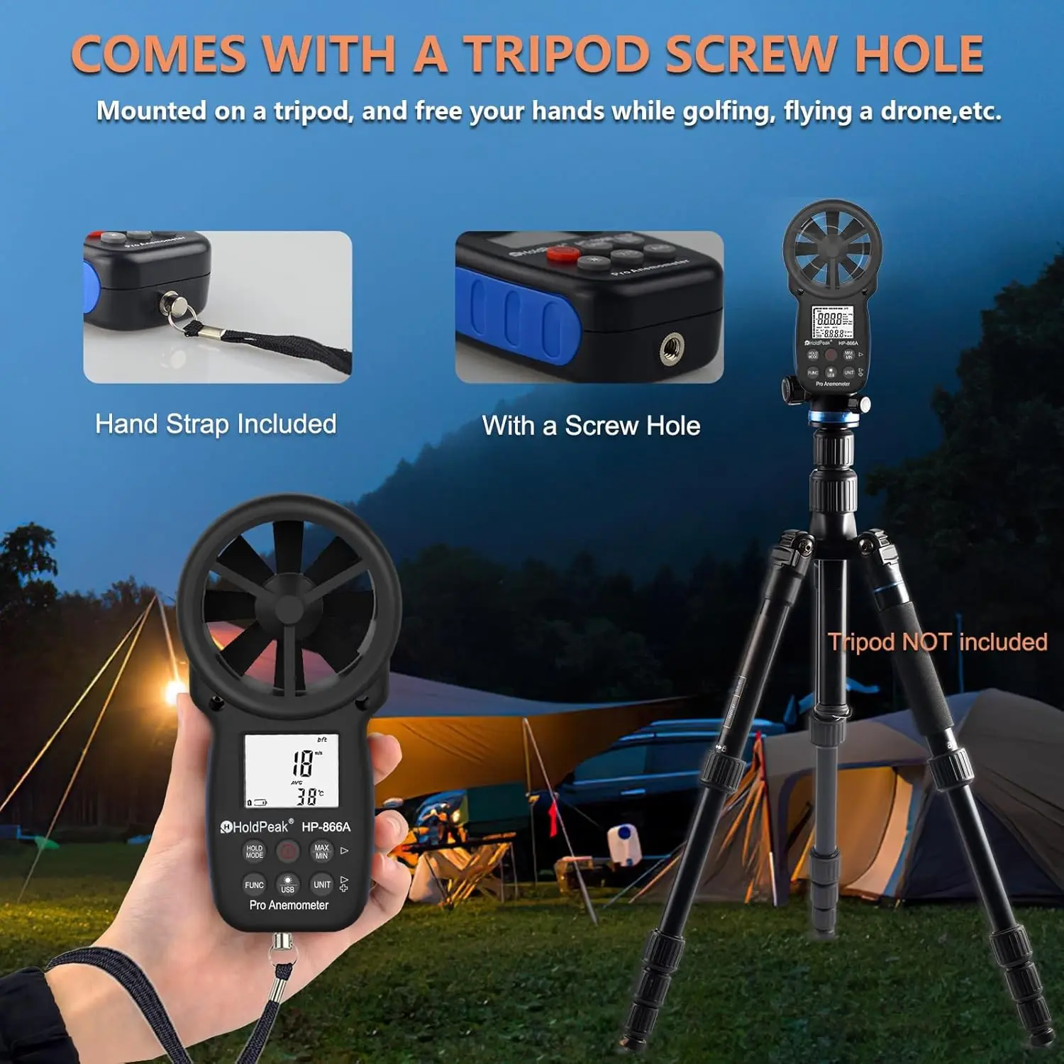 مقياس شدة الريح الرقمي من Holdpeak مقياس CFM محمول باليد HP-866A مع اتصال USB ونقطة الندى ومقياس كتلة الهواء مع عقد البيانات وUSB #5