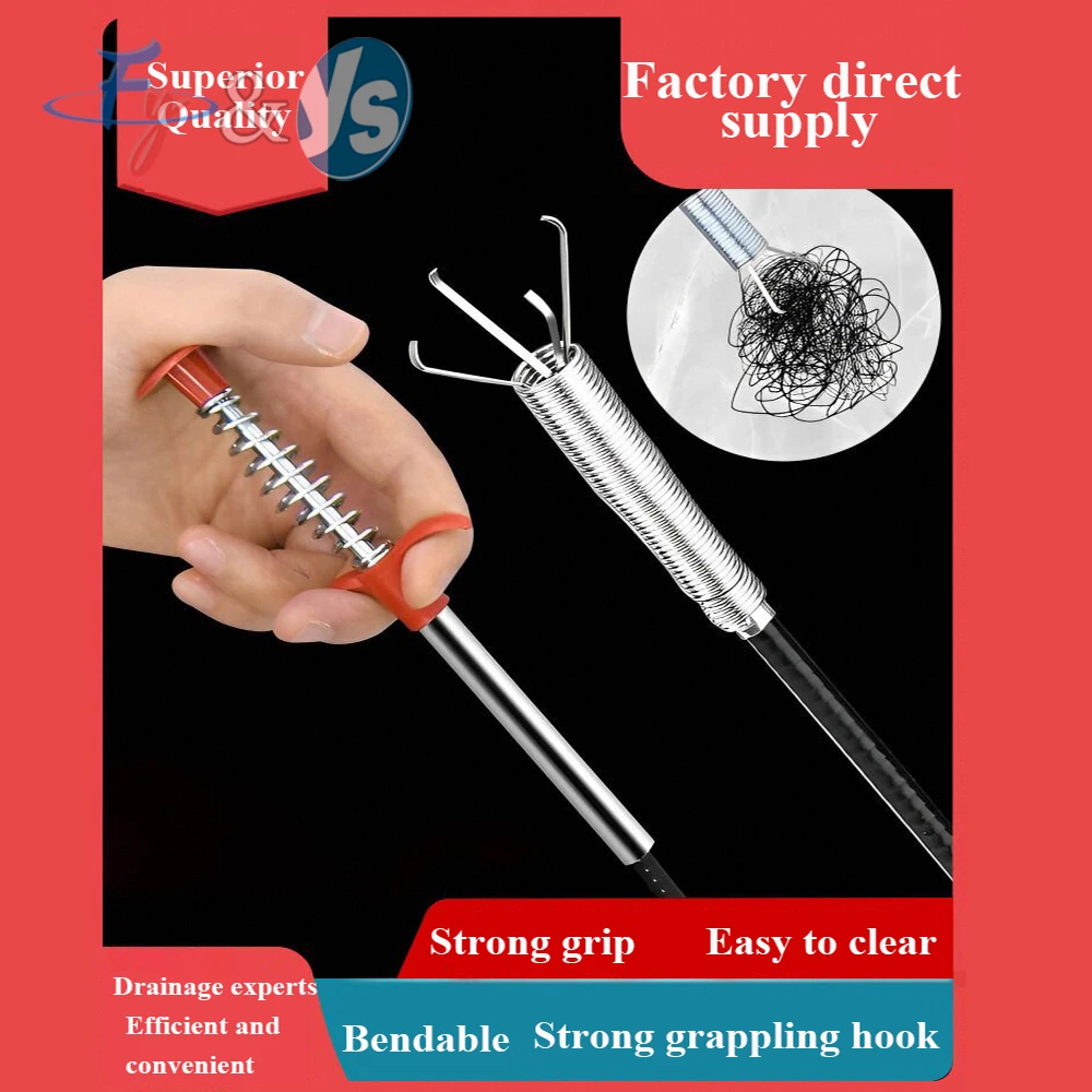 160cm Spring Pipe Cleaner, Drain Snake Clog Remover Tool for Sink/Toilet, Bendable Sewer Cleaning Hook with Gripper