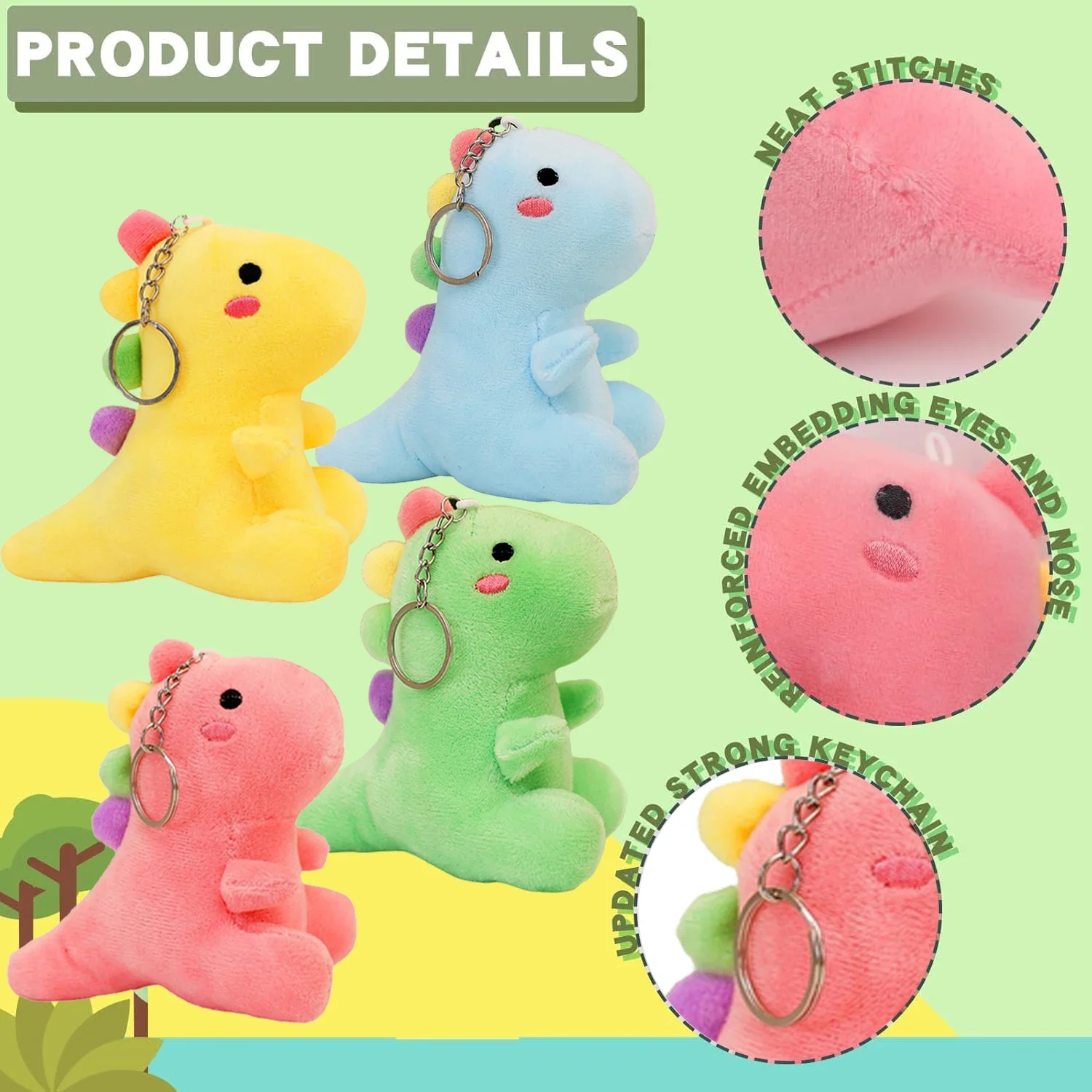 12/24 Pcs Dinosaurs Stuffed Animal Keychain Toy Dinosaur Plush Doll Bulk Dino Plushie Toys Party Favors for Kids Boy Girl Adults