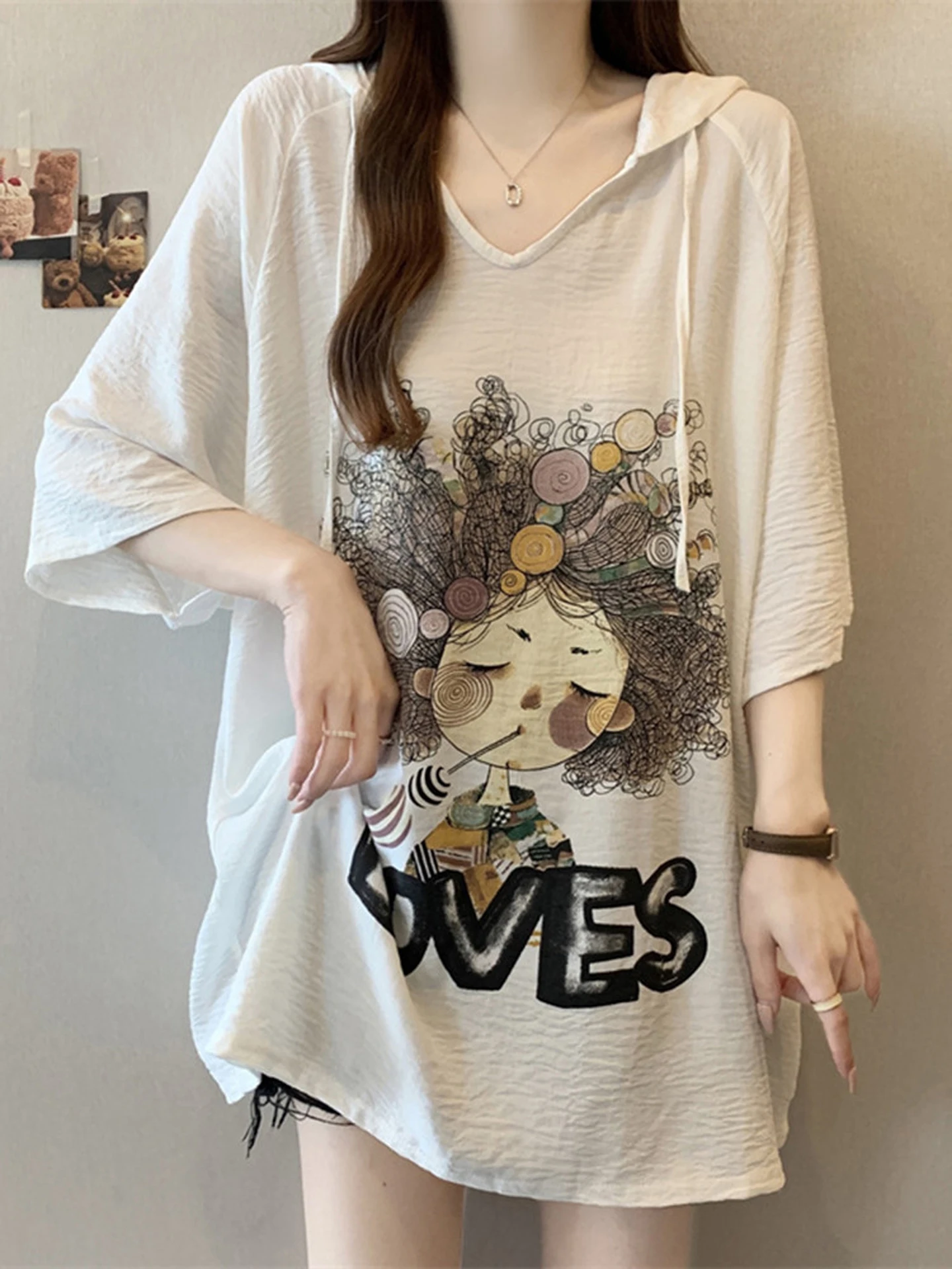 Ice Silk Thin Short Sleeve T-Shirt Women Summer Korean Loose Large Size Women's Mid-Length Butt Covering Top Hat Design