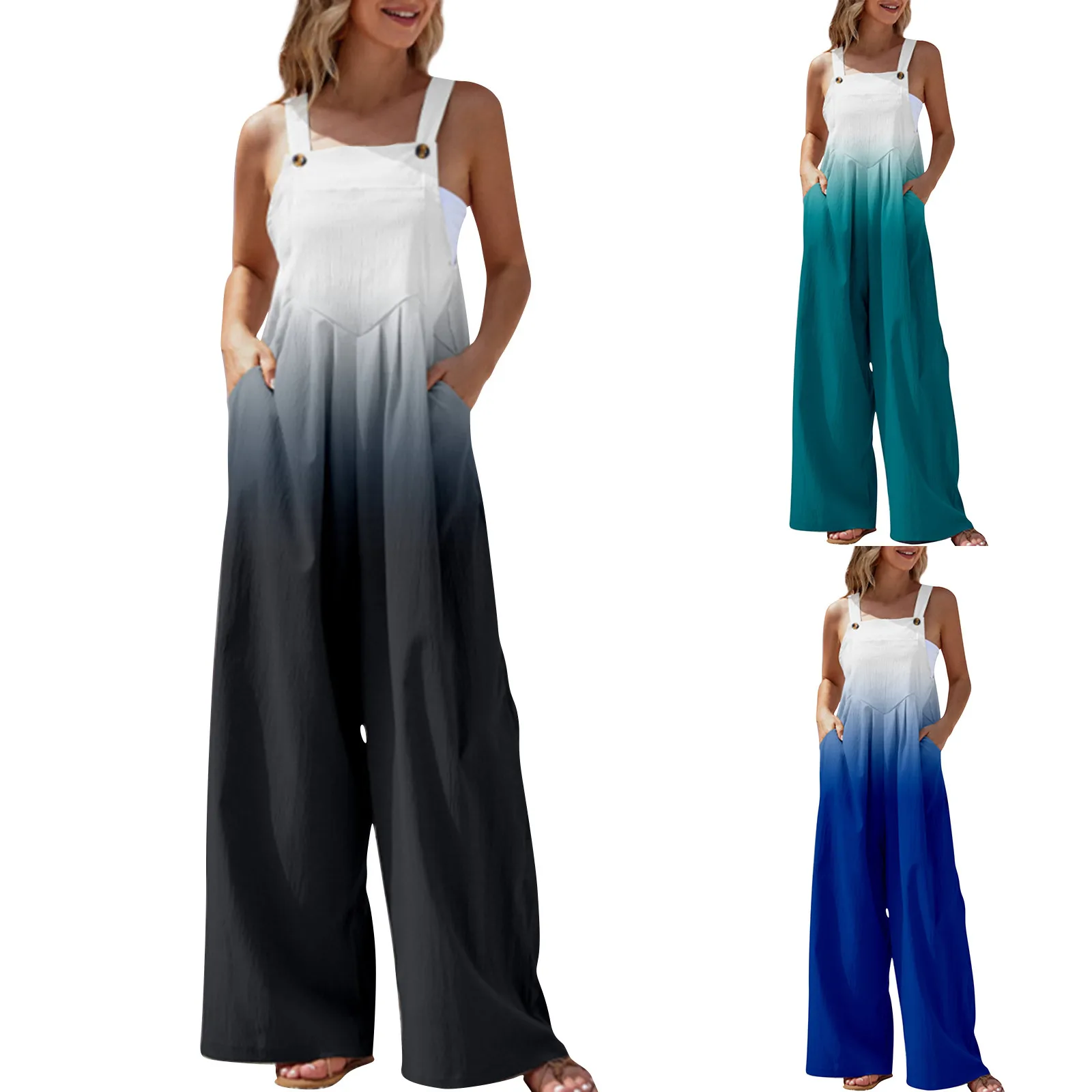 Retro Women Gradient Jumpsuits Wide Leg Suspender Versatile Female Casual Overall 2024 new spring ladies Jumpsuits