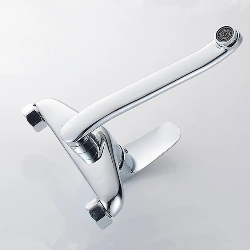 Long Arm 360 Rotate Solid Brass Faucet Sink Mixer Tap Wall Mounted Hot and Cold Tap Bathroom Faucet