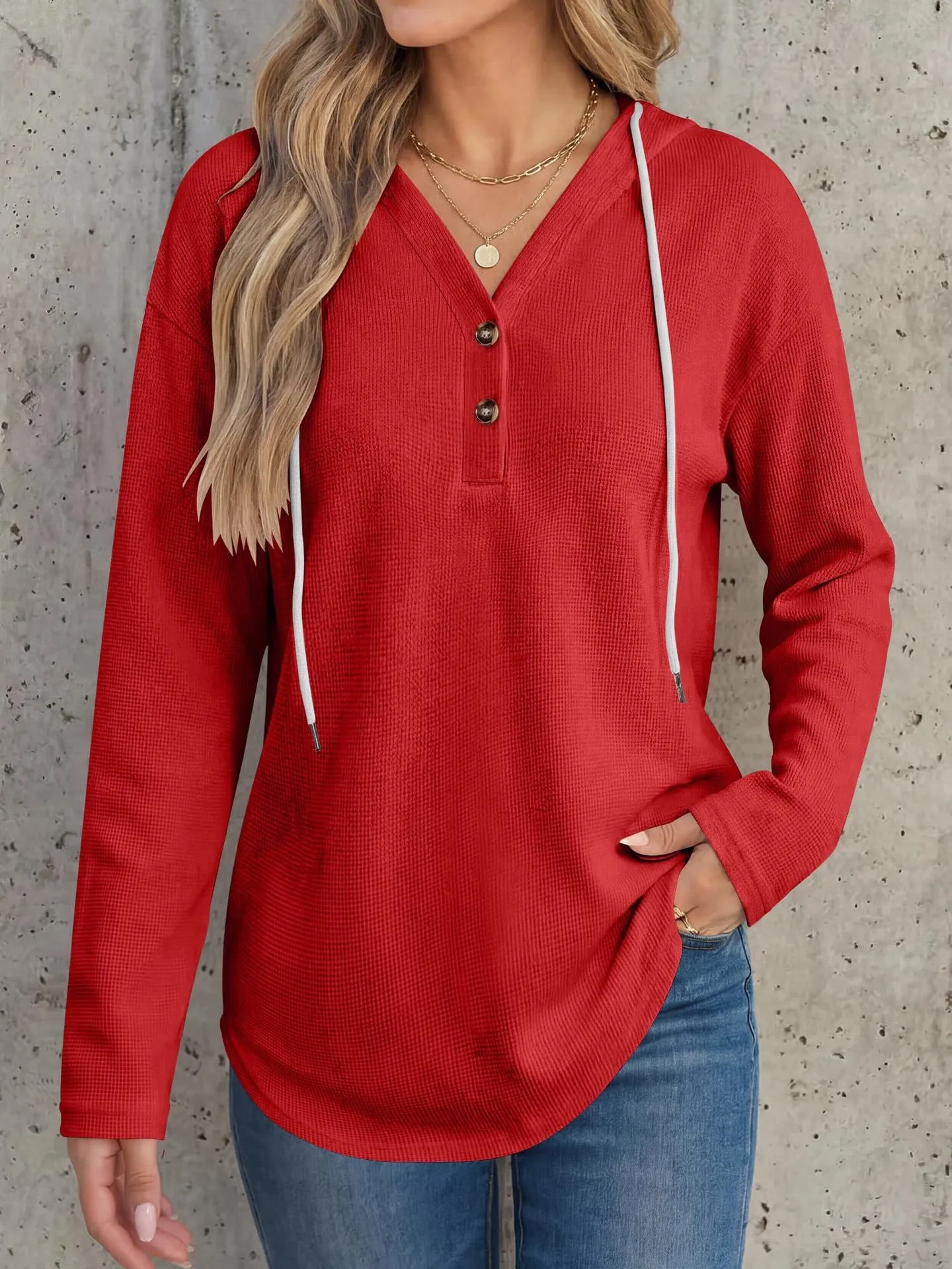 Casual Pullover Hoodie with V Neck Regular Length American and European Style Regular Sleeve Autumn Long Sleeve Women Hoodie