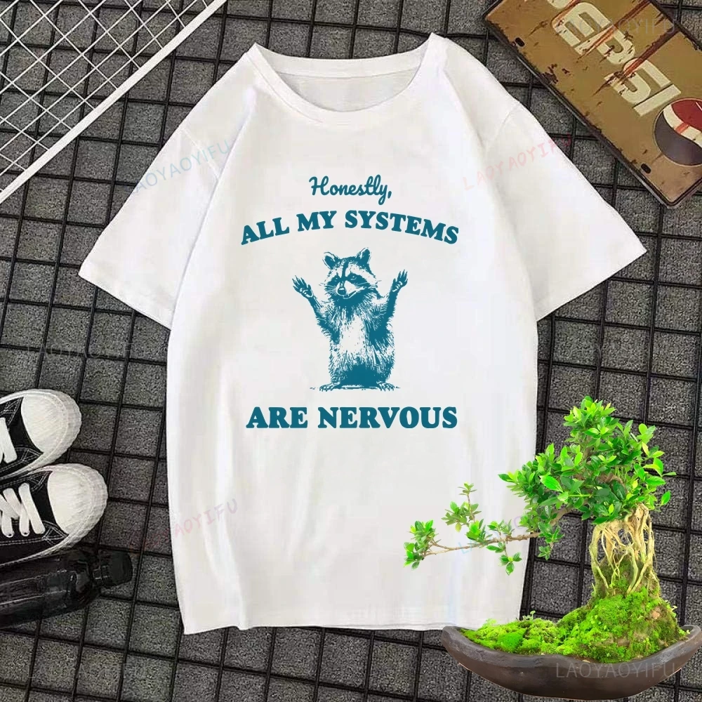 To Be Honest, All My Systems Are Nervous about Animal Raccoon Possum Trend Unisex Shirts with Graphic Oversized T-shirts