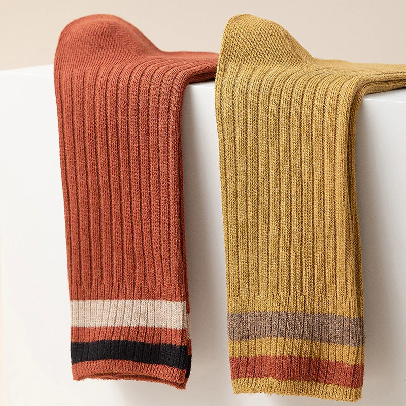 Orange Striped Women Socks Japanese Styles School Girls Thick Warm Socks Women Harajuku Vintage Thermal Long Socks Autumn Winter