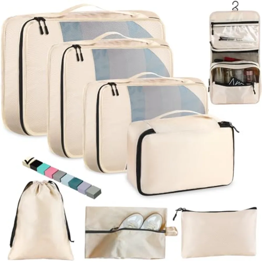 

8-Piece Packing Cubes for Travel Mesh Luggage Organizers with Shoe Bag Toiletry Bag Laundry Pouches 4 Sizes XL L M S for Suitca