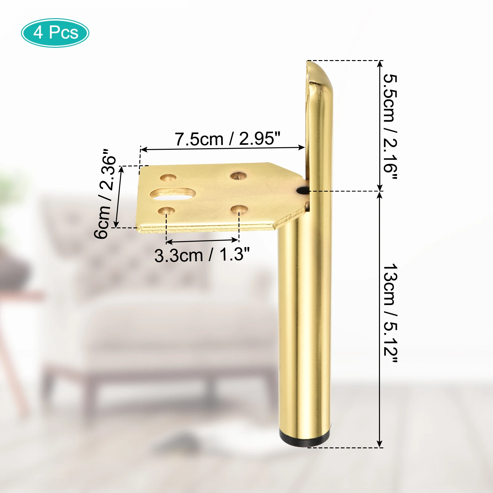 4PCS 13/15cm Metal Furniture Leg Replacement Couch Legs Cabinet Feet DIY Sofa Feet with Screws for Cupboard Table Gold